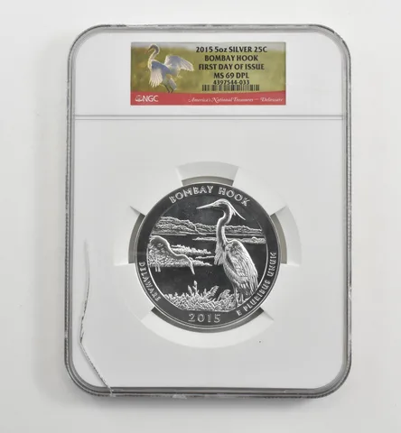 2015 5 Oz Silver Quarter America The Beautiful Bombay Hook MS69 DPL NGC *1694