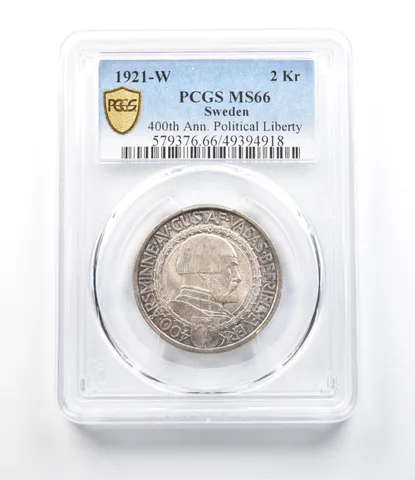 1921-W Sweden 2 Kronor 400th Anniversary Political Liberty MS66 PCGS a4287