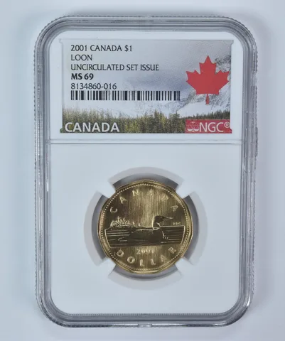 2001 Canada 1 Dollar Loon Uncirculated Set Issue MS69 NGC Canada Label