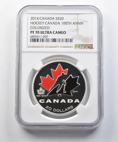 2014 Canada $20 Silver Hockey Canada 100th Anniv. Colorized PF70 UCAM NGC *4388