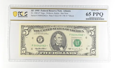1995 $5 FRN Atlanta GA Fr#1985-F* Star Error Gem Unc 65 PPQ PCGS *4236
