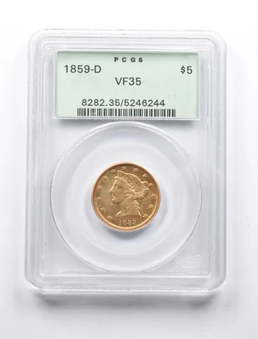 VF35 1859-D $5 Liberty Head Gold Half Eagle OGH PCGS *1375