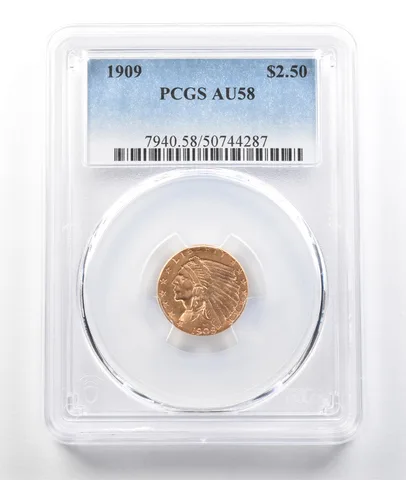 1909 $2.50 Indian Head Gold Quarter Eagle AU58 PCGS *0423