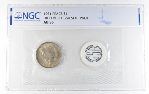 AU55 1921 Peace Silver Dollar High Relief GSA Soft Pack NGC a3208