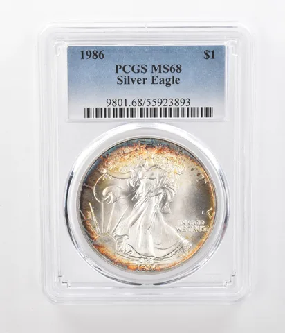 1986 American Silver Eagle MS68 PCGS Peripheral Tone a1254