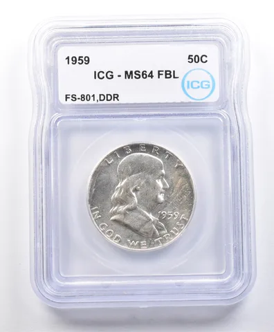 1959 Franklin Half Dollar Error FS-801 DDR MS64 FBL ICG a3231