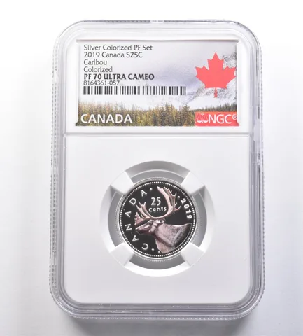 2019 Canada 25 Cents Silver Colorized PF Set Caribou PF70 UCAM NGC *7067