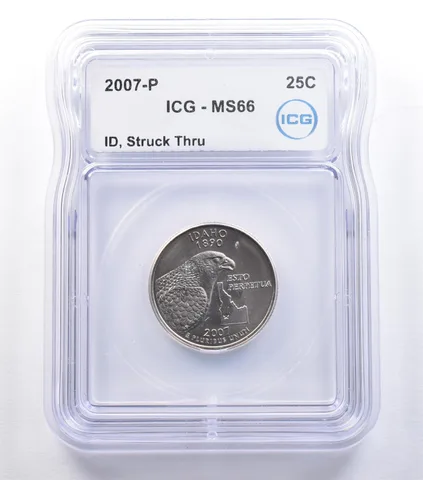 2007-P Washington State Quarter Idaho Mint Error Struck Thru MS66 ICG *9588