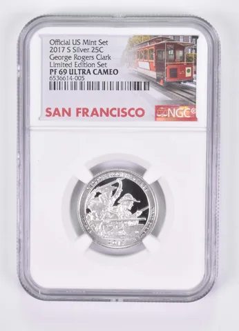 2017-S Silver PF69 Rogers Clark Quarter NGC Limited Edition San Fran Lbl