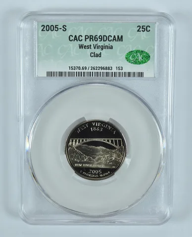 2005-S Washington State Quarter West Virginia CLAD PR69 DCAM CAC CACg