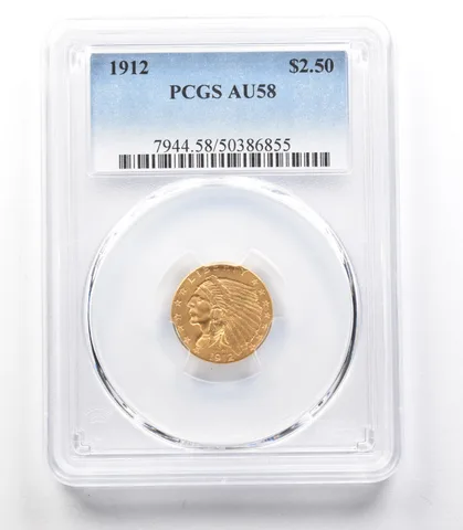 1912 $2.50 Indian Head Gold Quarter Eagle AU58 PCGS a3373