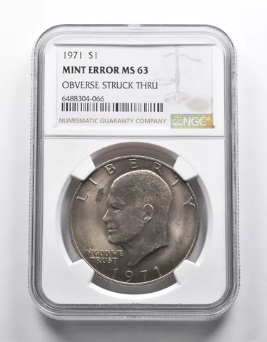 Mint Error MS63 1971 Eisenhower Dollar OBV Struck Thru NGC a1941