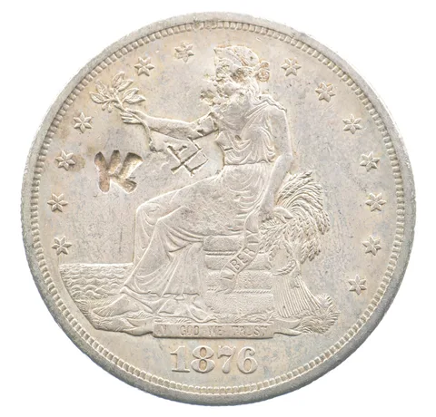 1876 Seated Liberty Trade Dollar Chopmarked *3617