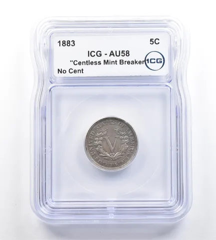 1883 Liberty V Nickel Centless Mint Breaker No Cent AU58 ICG *7272
