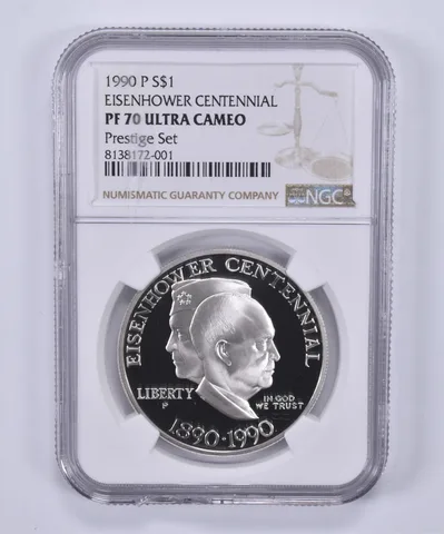 1990-P Eisenhower Commemorative Dollar Prestige Set PF70 UCAM NGC Brown Label