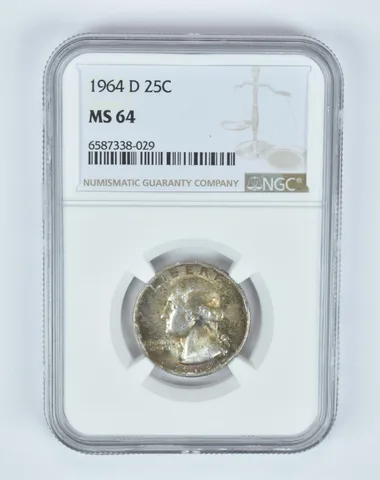MS64 1964-D Washington Quarter NGC End of Roll Toner a4932