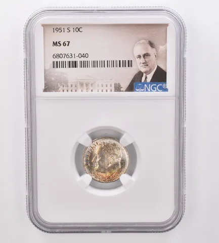 1951-S Roosevelt Dime MS67 NGC Beautiful Tone *9915
