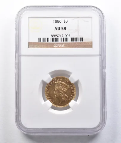 1886 $3 Indian Princess Head Gold Three Dollars AU58 NGC *2934