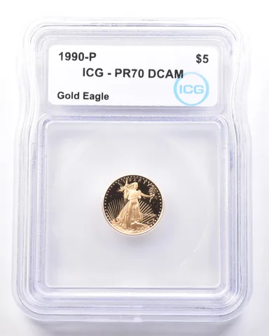 1990-P $5 American Gold Eagle 1/10 Oz Gold PR70 DCAM ICG