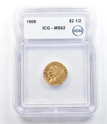 1908 $2.50 Indian Head Gold Quarter Eagle MS62 ICG *4863