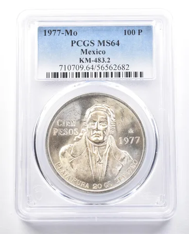 1977 Mo Mexico 100 Pesos Silver KM-483.2 MS64 PCGS Blue Label