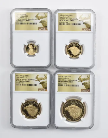 Set 2021-W $5/$10/$25/$50 Gold Eagle Type 2 DC Mint PF70 NGC Low Pop *9384