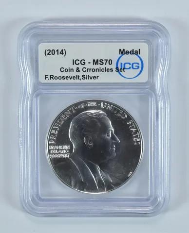(2014) Silver Medal Franklin Roosevelt Coin & Chronicles Set MS70 ICG