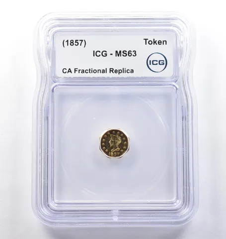 (1857) CA Fractional Gold Style Token Liberty Head 1/2 Dollar MS63 ICG *3812