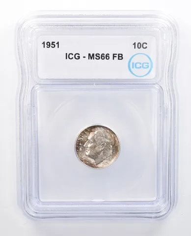1951 Roosevelt Dime MS66 FB ICG Beautiful Tone *7613