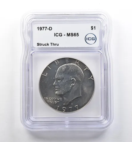 1977-D Eisenhower $1 Mint Error Struck Thru MS65 ICG *7495