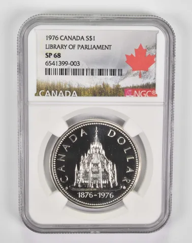 1976 Canada $1 Silver Dollar Library of Parliament SP68 NGC Canada Lbl
