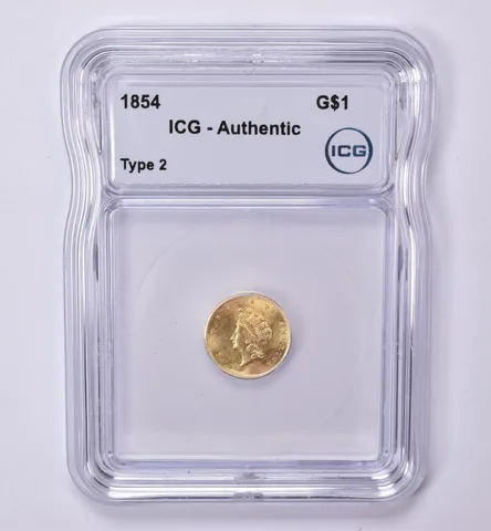 1854 $1 Indian Princess Head Gold Dollar Piece Type 2 Authentic ICG *0494