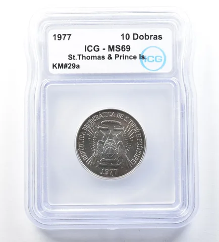 1977 St Thomas & Prince Islands 10 Dobras MS69 ICG *8916