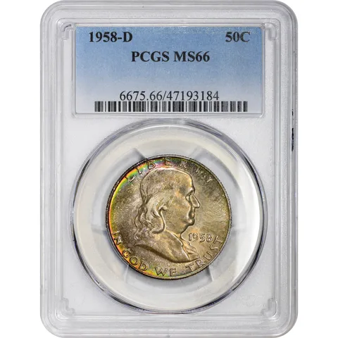MS66 1958-D Franklin Half Dollar PCGS Beautifully Toned *2904
