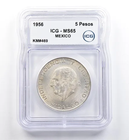 1956 Mo Mexico 5 Pesos Hidalgo KM#469 MS65 ICG *0101