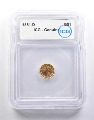 1851-D $1 Liberty Head Gold Dollar Genuine ICG Rotated Die *6732