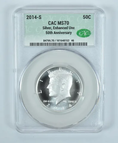 2014-S Kennedy Half Dollar Silver 50th Anniversary Enhanced Unc MS70 CAC CACg