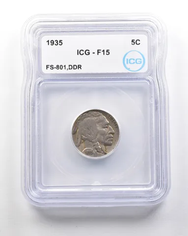 1935 Indian Head Buffalo Nickel Mint Error FS-801 DDR F15 ICG *1745