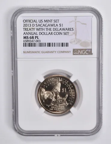 2013-D Sacagawea $1 Delaware Treaty Annual Dollar MS68 PL NGC Brown Lbl