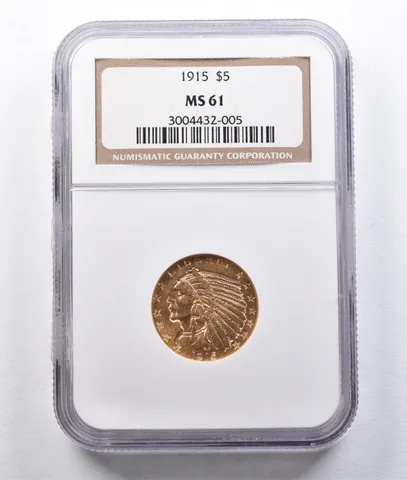 1915 $5 Indian Head Gold Half Eagle MS61 NGC *2942