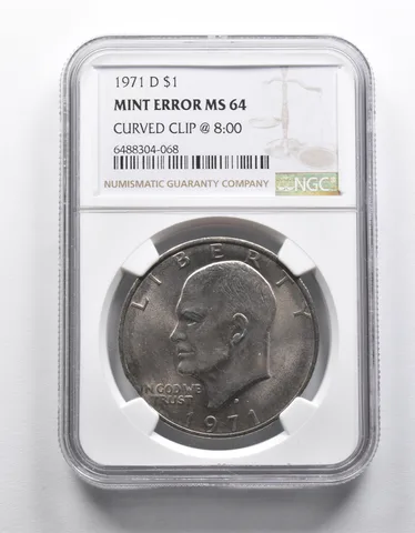 Mint Error MS64 1971-D Eisenhower Dollar Curved Clip @8:00 NGC *1888