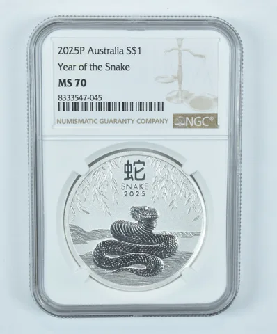 2025 P Australia 1 Dollar Silver Year Of The Snake MS70 NGC Brown Label