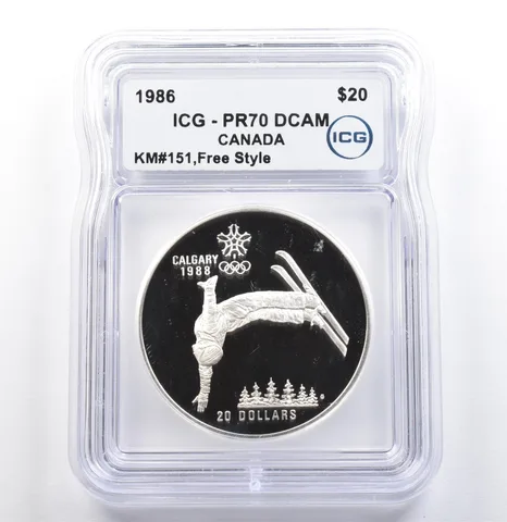 1986 Canada $20 Montreal Olympics Freestyle Silver KM#151 PR70 DCAM ICG *6732