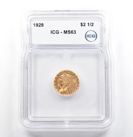 1928 $2.50 Indian Head Gold Quarter Eagle MS63 ICG