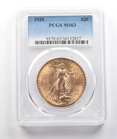 1920 $20 Saint Gaudens Gold Double Eagle MS63 PCGS a1597