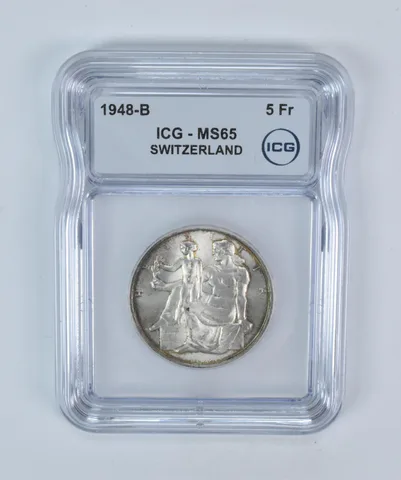 1948 B Switzerland 5 Francs MS65 ICG a5692