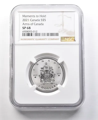 2021 Canada 5 Dollars Silver Moments To Hold Arms Of Canada SP68 NGC *8403