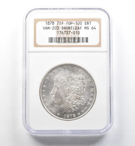 1878 7TF Morgan Silver Dollar VAM-203 Short Leaf MS64 NGC *7444