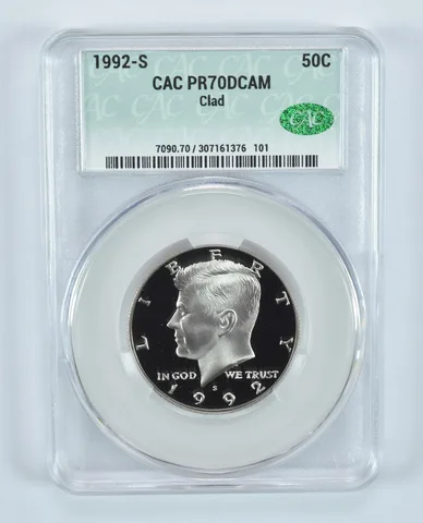 1992-S Kennedy Half Dollar CLAD PR70 DCAM CAC CACg