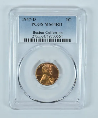 1947-D Lincoln Wheat Cent Boston Collection MS64 RD PCGS Blue Label